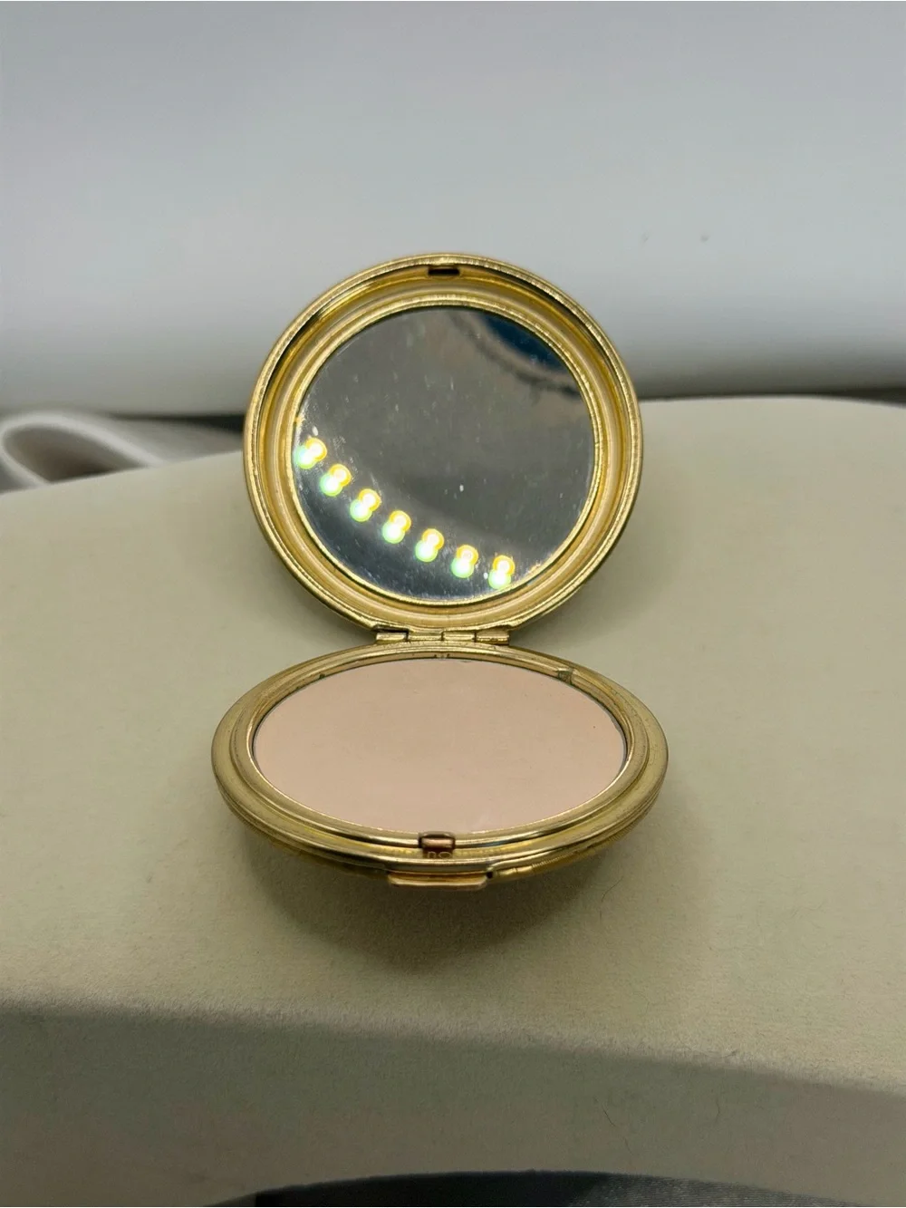 Vintage Merle Norman Gold Striped Powder Compact with Mirror
